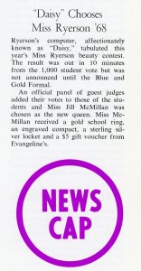 "Daisy" Chooses Miss Ryerson '68. One of the many "jobs" DAISY was tasked with. (The Rambler, Summer 1968) 