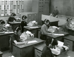 A classroom scene in the Secretarial Science program, 1962. (RG 95.1.1679.10)