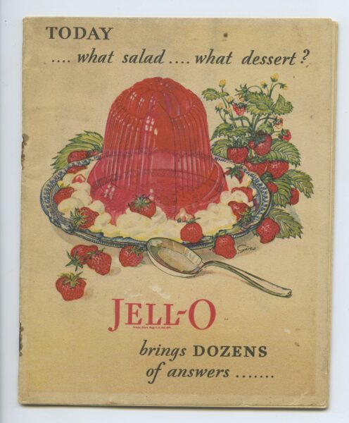 Book cover with a red Jell-O dish with strawberries