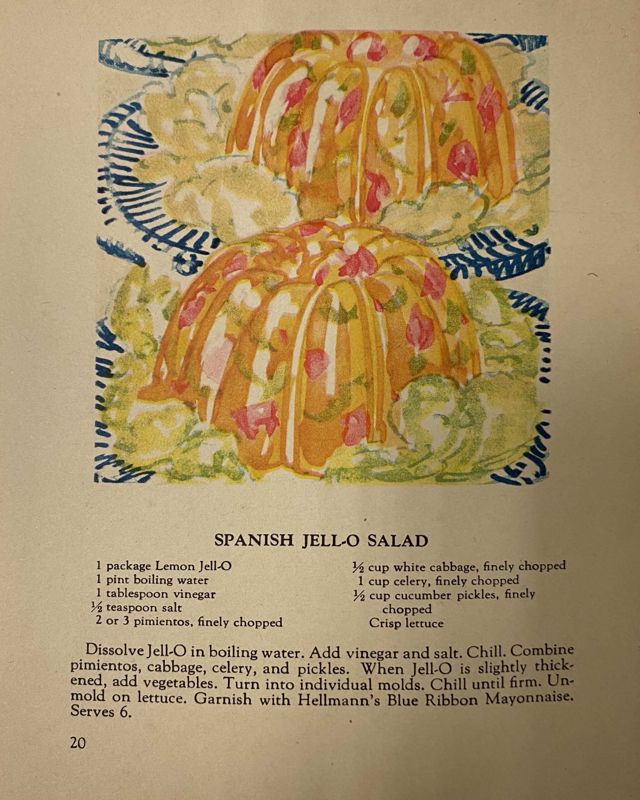 Orange Jell-O salad illustration with recipe