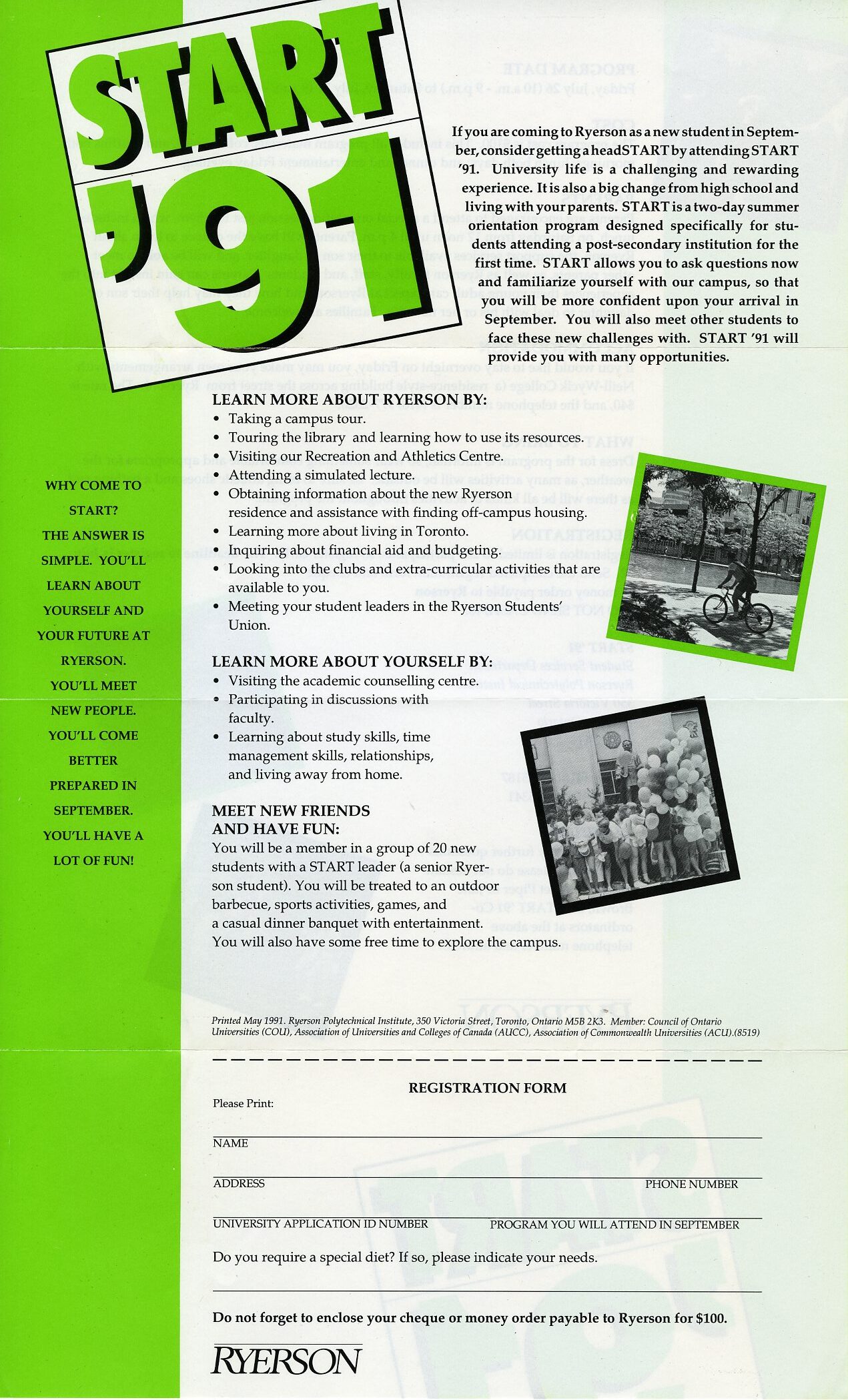 Brochure for Start 91 program with photographs and lists of activities