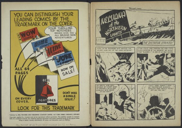 Inside cover and first page of a Triumph Comics 