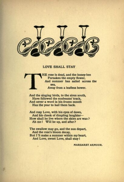 page from The Evergreen with a poem titled Love Shall Stay
