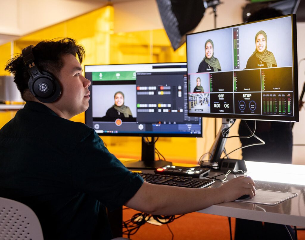 Live webcast session in TMU Libraries Media Production Studio space.