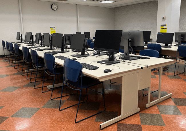 Computer lab with desktop computers