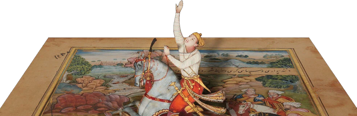 Image of man on horse reaching up