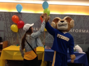 Eggy high-fives at the Learning Commons Open House